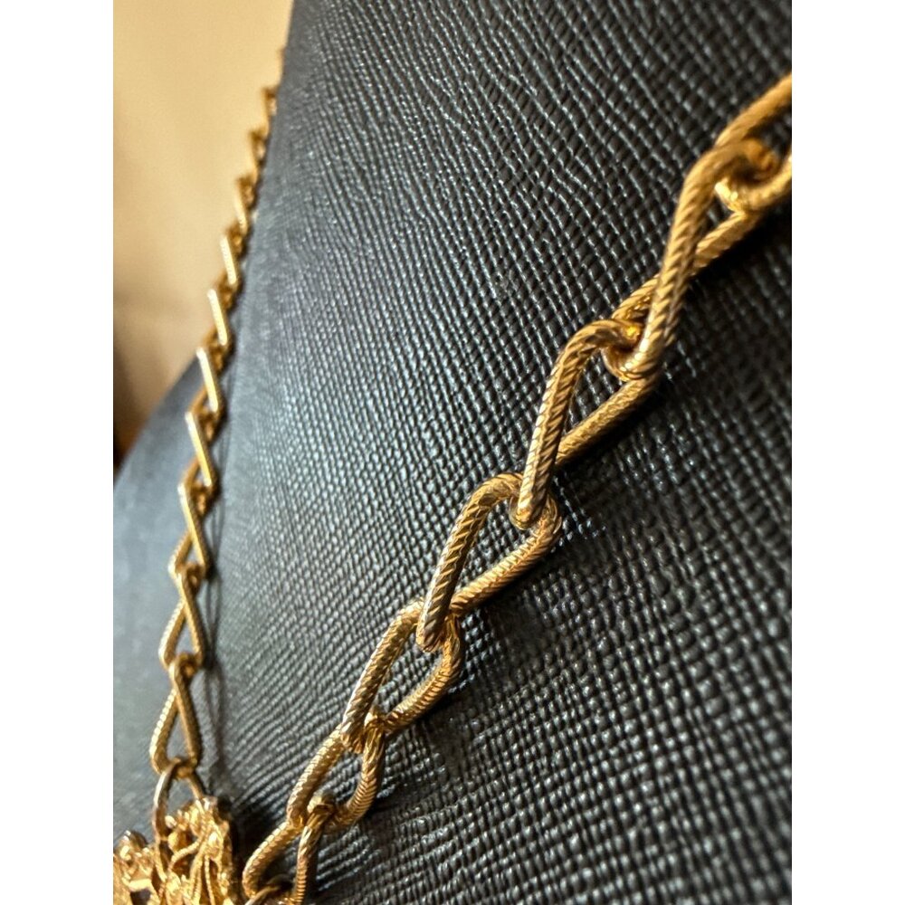 Vintage Gold-Tone Filigree Pendant Necklace With Double Cross Unique - Picture 3 of 15